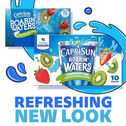Capri Sun Roarin' Waters Strawberry Kiwi Flavored with other natural flavor Water Beverage, 40 ct Pack, 4 Boxes of 10 Drink Pouches