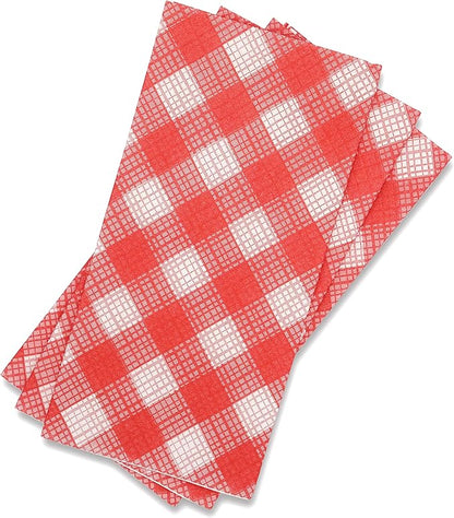 AMERICAN HOMESTEAD Paper Napkins - Red Gingham Disposable Linen-Like Dinner Napkins - Restaurant-Quality Table Serviettes for Weddings, Parties, and Events - 15.75" x 15.75" - 50 Count