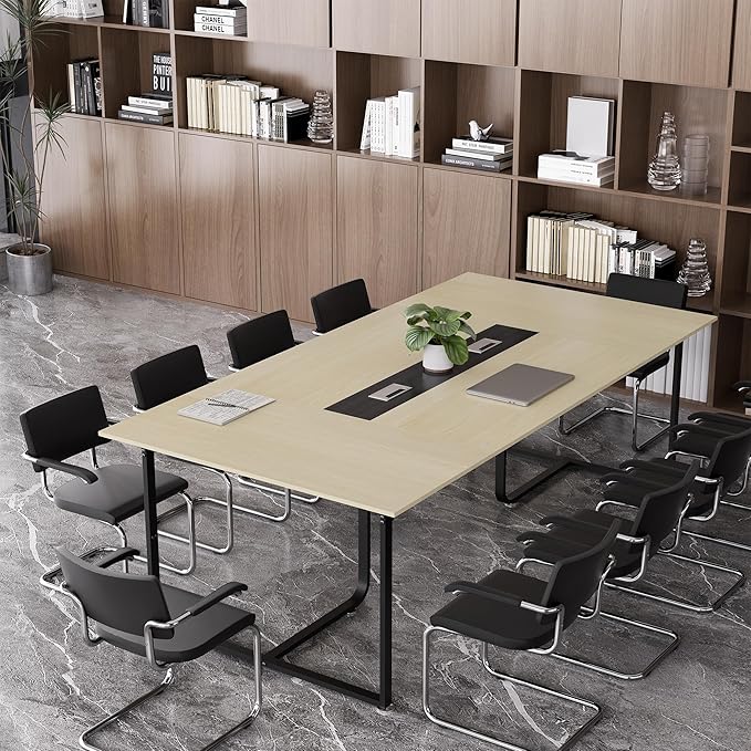 8FT Conference Table,Conference Room Table with Grommet,Stable Structure,Adjustable Foot Pads,Large Seminar Table for Office Meeting 94.4 L x 47.2 W x30.7 H (Wood)