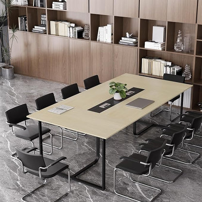 8FT Conference Table,Conference Room Table with Grommet,Stable Structure,Adjustable Foot Pads,Large Seminar Table for Office Meeting 94.4 L x 47.2 W x30.7 H (Wood)