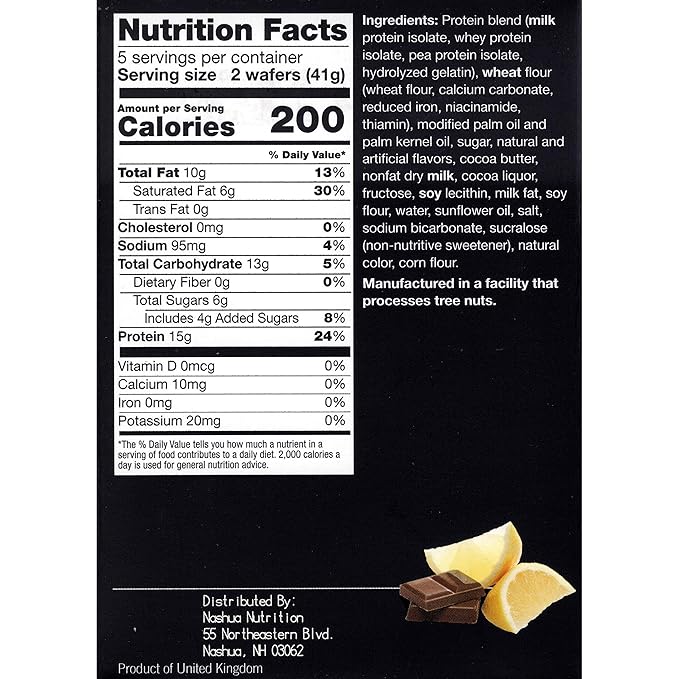 Proti-Thin High Protein Lemon Wafer Squares, 15g Protein, Low Calorie, Low Carb, Low Sugar, Aspartame Free, Diet Wafer Bars, Healthy Snack, 2 Wafers per Serving, 5 Count Box