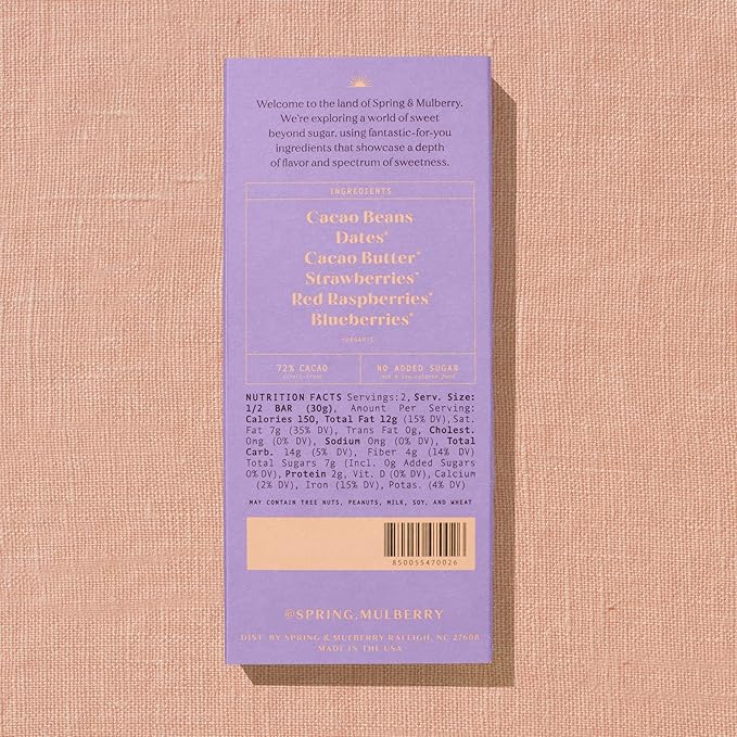 Spring & Mulberry Dark Chocolate Bars – Healthy Dark Chocolate, Date-Sweetened - Mixed Berry 6 Pack