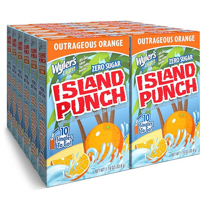 Wyler's Light Island Punch Singles To Go, Water Drink Mix, Outrageous Orange, 10 Count, Pack Of 12 (120 Single Servings)