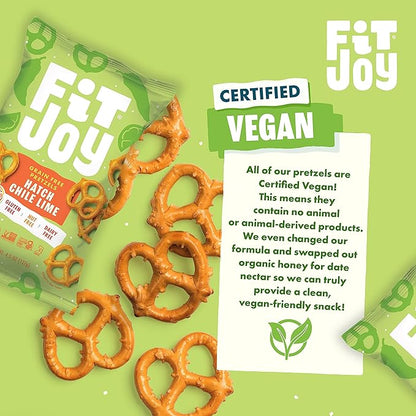 FitJoy Hatch Chile Lime Pretzels (Pack of 6, 5 Oz) - Dairy, Nut & Gluten Free Snacks - Grain Free Cassava Root & Chickpea Flour Vegan Pretzel Twists - Classic Snack Pretzels for Moms and More