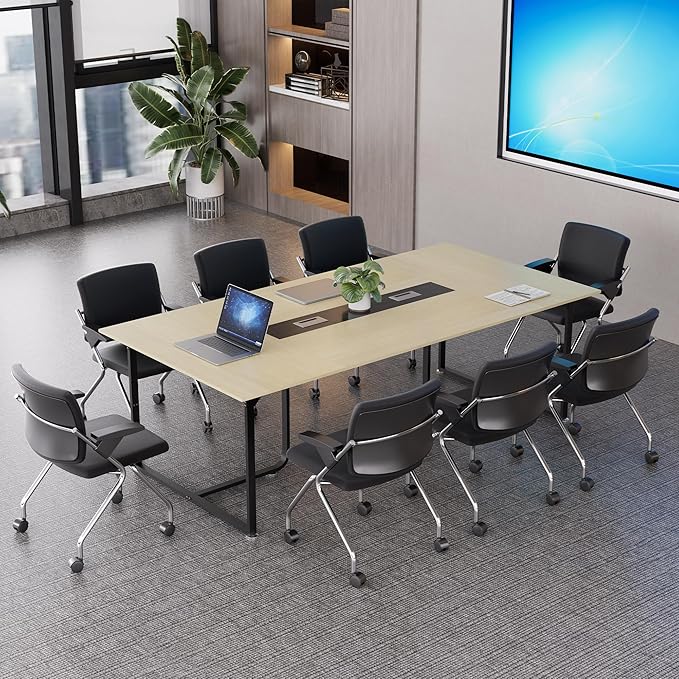 8FT Conference Table,Conference Room Table with Grommet,Stable Structure,Adjustable Foot Pads,Large Seminar Table for Office Meeting 94.4 L x 47.2 W x30.7 H (Wood)
