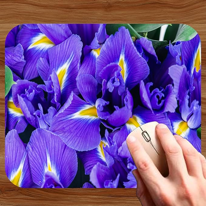 Floral Pattern Flower Mouse Pad Mat Mousepad for Desk Computer Laptop PC Gaming Home or Office Gift for Her Flowers (Iris MP111)