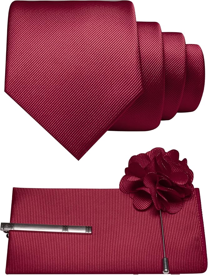 JEMYGINS Formal Necktie Solid Color Tie and Pocket Square with Tie Clip Lapel Pin Sets for Men 4PCS