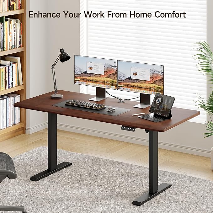 Onbrill Standing Desk, 47x23.6 Inches Whole-Piece Board Rectangle Stand Up Desk with Solid Wood Desktop and Memory Controller, Adjustable Height from 28-46 Inches for Home & Office, Black Walnut
