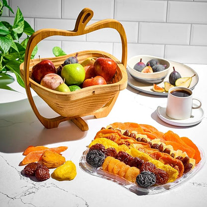 Oh! Nuts Dried Fruit Gift Basket - Gourmet Gift Baskets - Holiday Healthy Assortment Dried Fruits Gift Box - Crafted in the USA - Wooden Apple Shape Gift Tray - (Golden Brown)