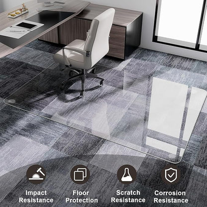 GLSLAND Tempered Glass Chair Mat, 54"x32" Heavy Duty Office Floor Protector for Hardwood Floors & Carpets Shatterproof Floor Mat for Home Office Desk, Transparent