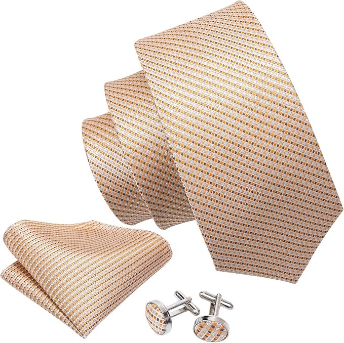 Barry.Wang Tie Sets for Men Silk Solid Necktie Stain Ties Handkerchief Pocket Square Cufflinks Wedding Business Dyed