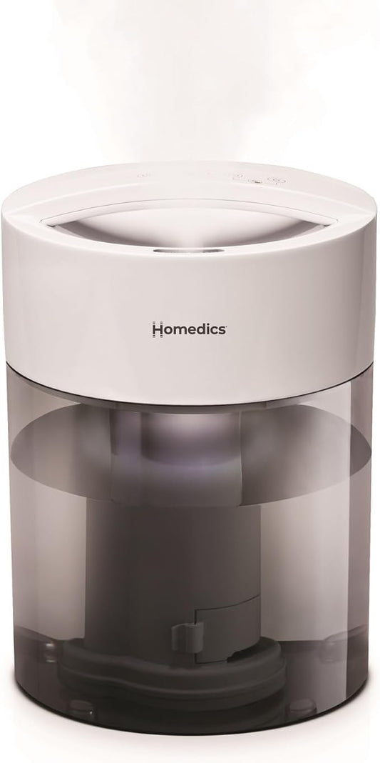 HoMedics Humidifiers for Bedroom, Home, Nursery, Office and Plants. Total Comfort UV-C Ultrasonic Humidifier, Leak Resistant Design, 0.97 Gallon Tank, 35 Hour Run Time, Quiet, Cool Mist, Night Light
