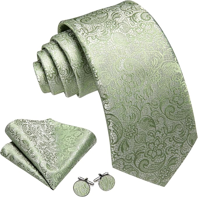 Barry.Wang Tie Sets for Men Silk Solid Necktie Stain Ties Handkerchief Pocket Square Cufflinks Wedding Business Dyed