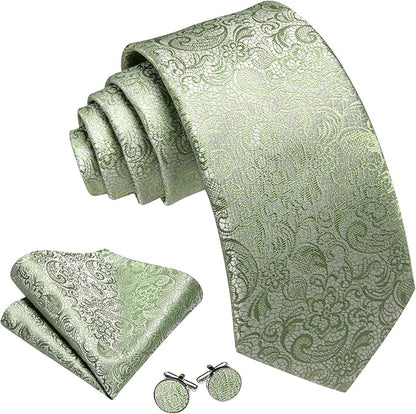 Barry.Wang Tie Sets for Men Silk Solid Necktie Stain Ties Handkerchief Pocket Square Cufflinks Wedding Business Dyed