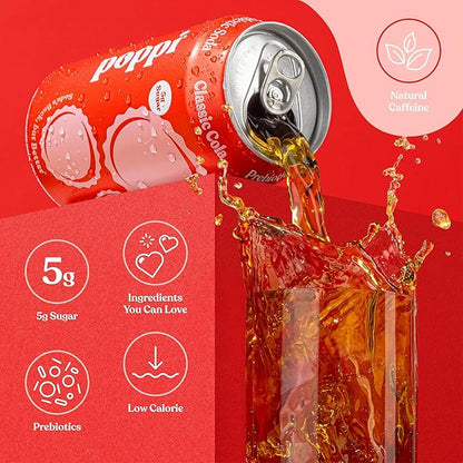 Poppi Sparkling Prebiotic Soda Beverage with Apple Cider Vinegar, Seltzer Water and Fruit Juice, Soda Staples Variety Pack, 12 FL Oz, Pack of 12, Packaging May Vary