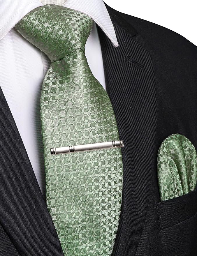 RBOCOTT Mens Woven Tie and Pocket Square with Tie Bar Sets Solid Necktie