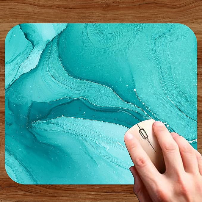 Aqua Blue Marble Agate Mouse Pad Mat Mousepad for Desk Computer Laptop PC Gaming Home or Office Gift Marbled Abstract (Aqua MP55)
