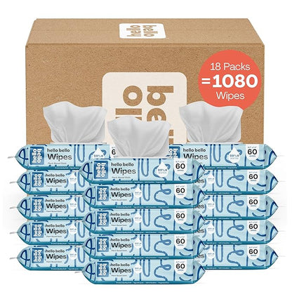 Hello Bello Extra Gentle Unscented Baby Wipes, Plant Based, Made with 99% Water and Aloe for Babies and Kids, 1080 Count