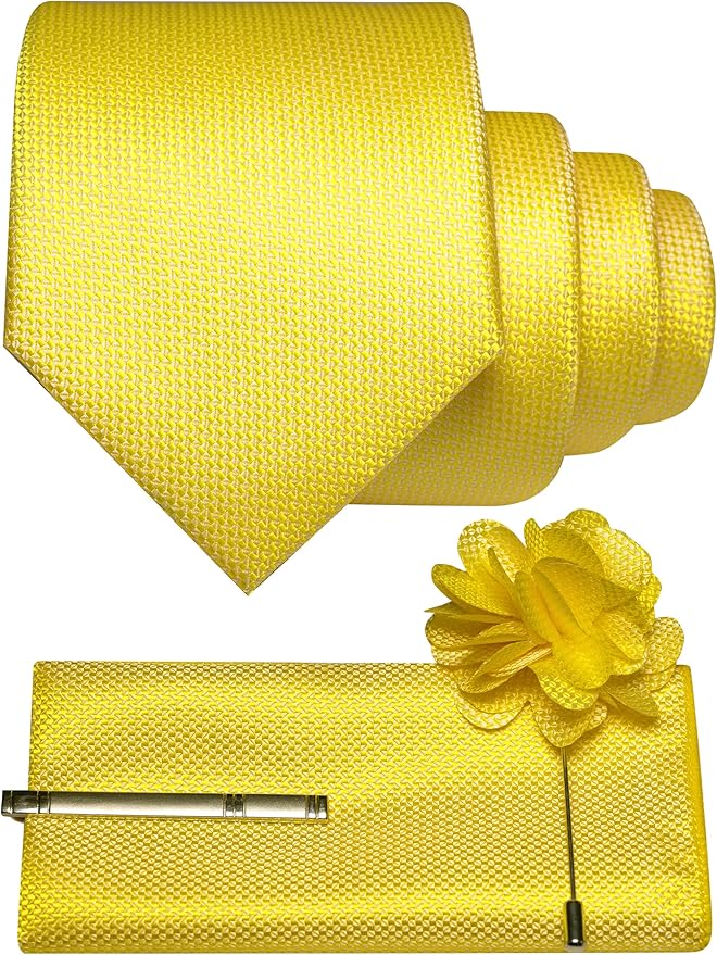 JEMYGINS Mens Tie and Lapel Pin with Pocket Square Tie Clip Sets for Casual and Business 4PCS
