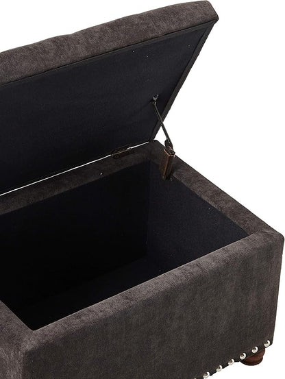 Adeco High End Dark Classy Tufted, Accents Rectangular Storage Bench Footstool, Dim Brown ttomans & Storage Ottomans Royal Olive Grey