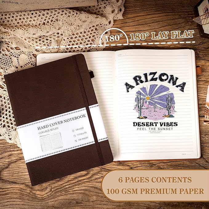 CAGIE B5 Journal Notebook for Men Women 320 Pages 100 GSM Paper Vintage Journaling Notebooks A5 Hardcover Leather Journals for Writing Travel Work Note Taking Diary, 7.6x10 in, Dark Brown