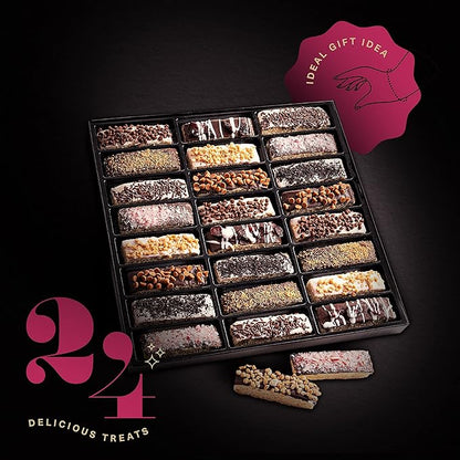KREMERY Creamy Chocolate Cravings - Halloween Treats For Adults Chocolate Covered Biscotti Cookies Gift Basket, in Elegant Gift Box (24 Biscotties, Assorted Sweet Toppings) Holiday Xmas Christmas
