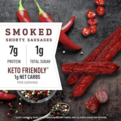 Duke's Pork Hot & Spicy Smoked Shorty Sausages, 7g Protein Per Serving, Stocking Stuffer, 2.5 oz. Snack Bags (Pack of 7)