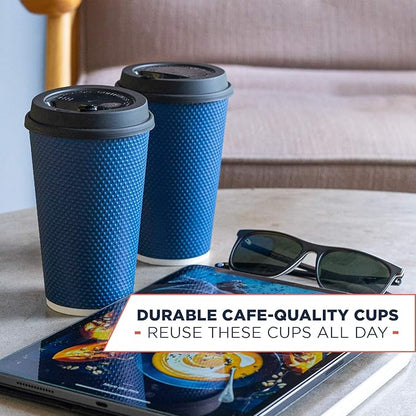 To Go Coffee Cups With Lids - 16 oz Disposable Coffee Cup With Lid (60 Set). Large Togo Travel Paper Hot Cups Insulated For Hot, Cold Beverage Drinks, No Sleeves Needed (Midnight Blue)
