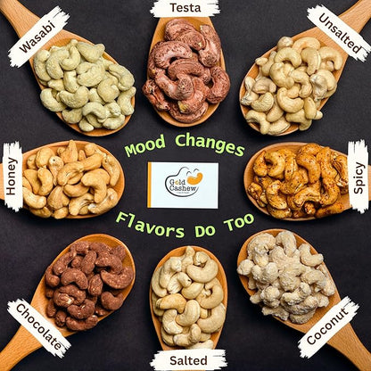 Gold Cashew Variety Pack – 10 Roasted Cashew Flavors (Coconut, Wasabi, Honey, Spicy, Salted, Unsalted, Coffee, Cheese, Chocolate, Testa) – 10 x 50g Bags – Vietnamese Snack Gift Box for Family, Non GMO