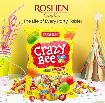 Roshen Crazy Bee Jelly Candy with Fruity Filling, Made with 6 Fruit Juices, Kosher, Halal 2.2lb/1kg