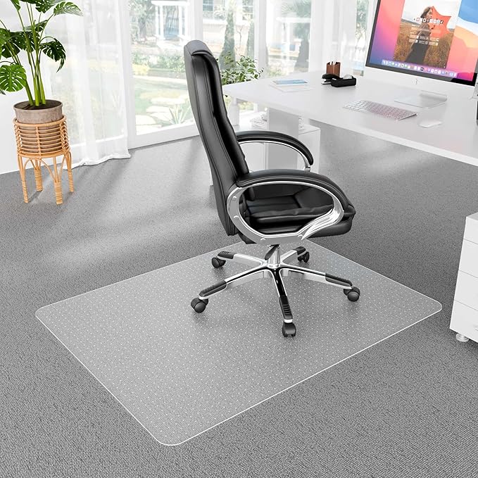 Office Chair Mat for Medium Pile Carpeted Floor, Ship Flat 47"x33" Heavy Duty Floor Protector for Desk, Plastic Rolling Clear Floor Mats, Smooth Glide, No Divot, Rectangular