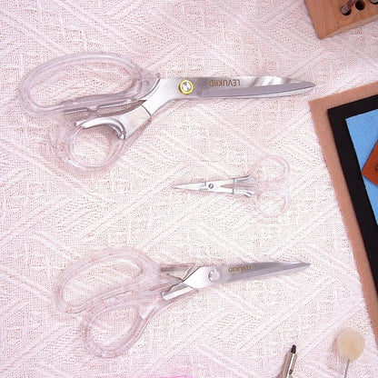 9 Inch All Purpose Scissors for Adults - Ins Style Clear Resin Handle, 2Cr13 Stainless Steel Sharp Blade - Ideal for Fabric Crafts
