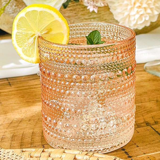 Kate Aspen Rose Gold Cups Pink Hobnail Beaded Drinking Glasses Set of 6-10 oz Vintage Glassware Set Cocktail Glass Set, Juice Glass, Water Cups | Makes A Great Hostess Gift, Gift for New Home Owners