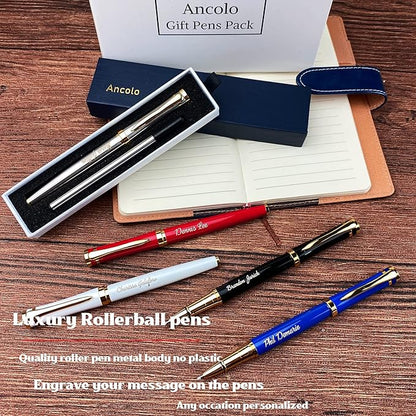 Ancolo Blue Ballpoint Pens - Modern, Classy, and Functional - Engraved with Your Message - Perfect for Groomsman, Wedding Party, Graduation, Christmas, Mother's Day