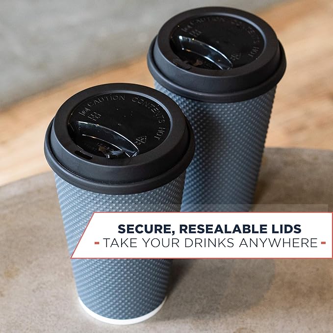 To Go Coffee Cups With Lids - 16 oz Disposable Coffee Cup With Lid (60 Set). Large Togo Travel Paper Hot Cups Insulated For Hot, Cold Beverage Drinks, No Sleeves Needed (Dusk Grey)