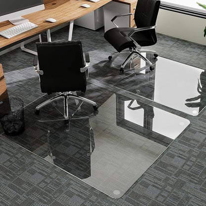 GLSLAND Tempered Glass Chair Mat, 54"x32" Heavy Duty Office Floor Protector for Hardwood Floors & Carpets Shatterproof Floor Mat for Home Office Desk, Transparent
