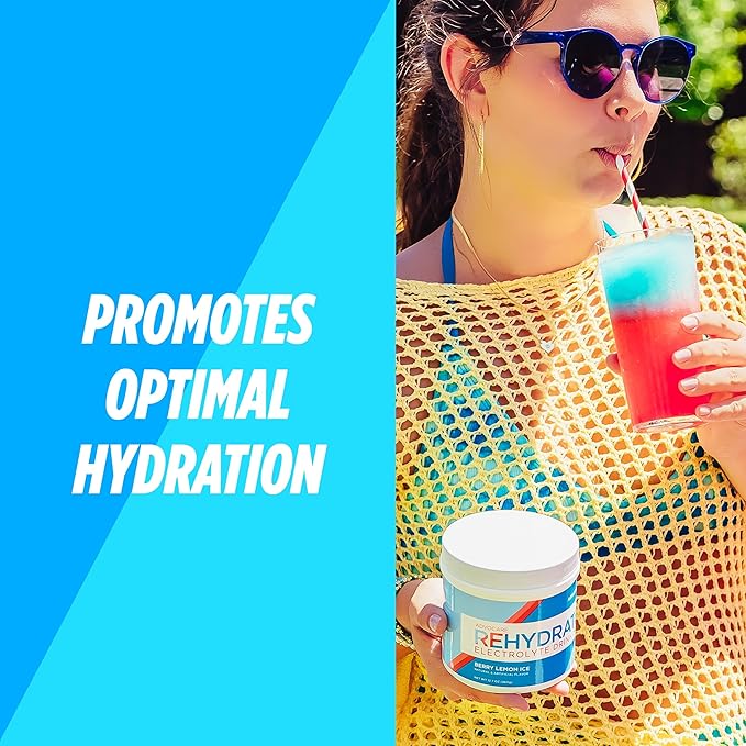 AdvoCare Rehydrate - Electrolyte Drink Mix - Includes Magnesium, Sodium, Potassium & Calcium - Antioxidant & Amino Acid Fortified - Supports Hydration & Recovery - Berry Lemon Ice, 12.7 oz
