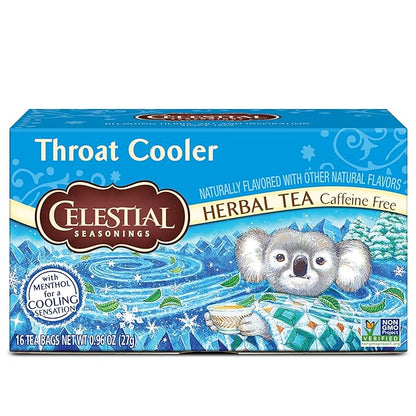 Celestial Seasonings Throat Cooler Herbal Tea, Caffeine Free, 16 Tea Bags Box