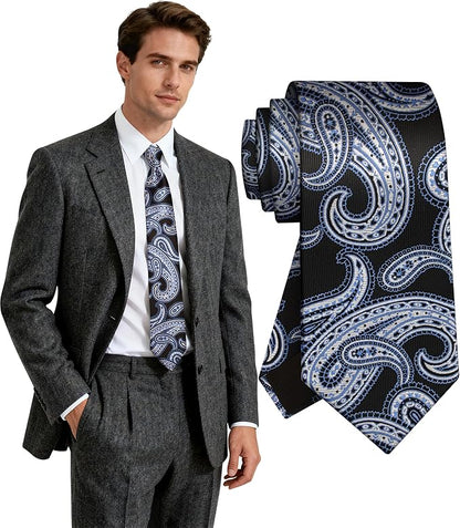 Fineknot Ties for Men, Jacquard Neck Ties, Mens Plaid Paisley Striped Tie, Classic Floral Mens Ties for Wedding Business