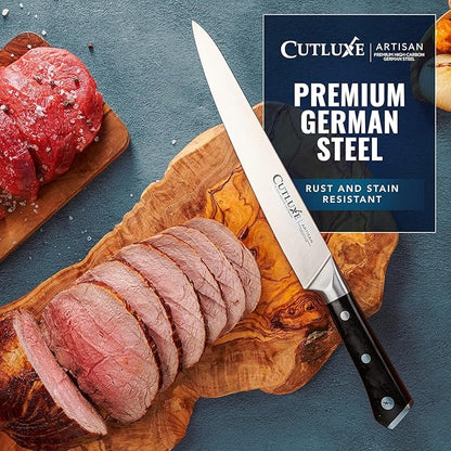 Cutluxe Turkey Carving Knife Set – Carving Fork & Knife for Meat, BBQ, Brisket – Razor Sharp Premium German Steel Full Tang, Ergonomic Handle, Grilling Gifts for Men – Artisan Series