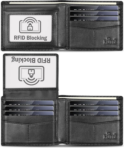 Wallet for Men-Genuine Leather RFID Blocking Bifold Stylish Wallet With 2 ID Window