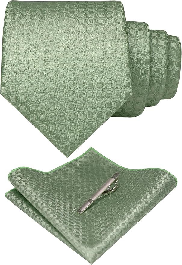RBOCOTT Mens Woven Tie and Pocket Square with Tie Bar Sets Solid Necktie