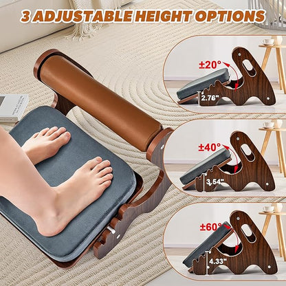 Foot Rest for Under Desk at Work- Adjustable Rocking Foot Stool with 3 Height Position and Soft Crossbar, Ergonomic Wooden Footrest with Soft Sponge Pad for Home, Office