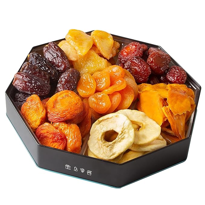 Oh! Nuts Dried Fruit Gift Basket 7 Variety Tin Box - Gourmet Arrangement Platter - Healthy Food Snack Box for Birthday, Anniversary, Corporate - Gift for Women & Men (Dried Fruits)