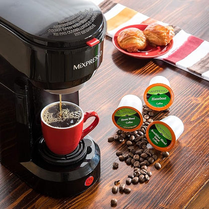 Mixpresso 2-in-1 Coffee Maker – Single Serve & Ground Coffee Brewer, Compact Personal Coffee Machine for Pods & Loose Grounds, Quick Brew 14 oz Portable Small Coffee Maker, Black