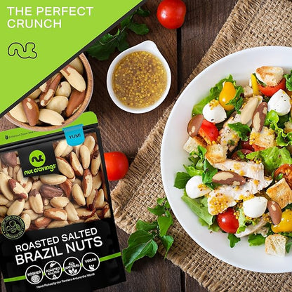 NUT CRAVINGS - Brazil Nuts Roasted & Salted - No Shell, Whole (32oz - 2 LB) Bulk Nuts Packed Fresh in Resealable Bag - Healthy Protein Food Snack, Food Assortments