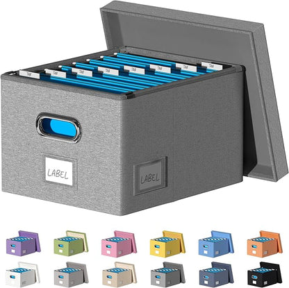 File Organizer Collapsible Storage Box for Office File Box with Lids Document Organizer for Office and Home Easy Slide Durable Hanging File Box (Gray)