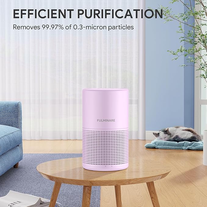FULMINARE Air Purifiers for Bedroom H13 True HEPA Air Filter, Quiet Air Cleaner With Night Light, Portable Small Air Purifier for Home, Office, Living Room (Purple)