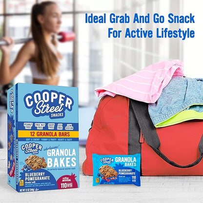 Cooper Street Blueberry Pomegranate Granola Bakes (48 Count) – Individually Wrapped Soft and Chewy Granola Bars Bulk – Low Sodium, Nut & Dairy Free - Perfect As Healthy Bulk Office or Classroom Snacks