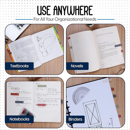 Essex Wares - 300 Pieces - Transparent Sticky Notes Tabs with Case - 5 Warm Colors - 3 Cases - 1.8" x 0.4" - 60 Pieces Each Color - Pop Up Index Tabs - Book Flags for Annotating - Book Sticky Tabs